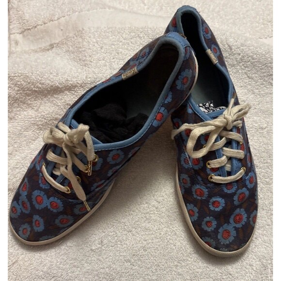 Kate Spade Keds New York Peacock Blue Daisy Print Sneakers Women Size 7.5 - Picture 1 of 10